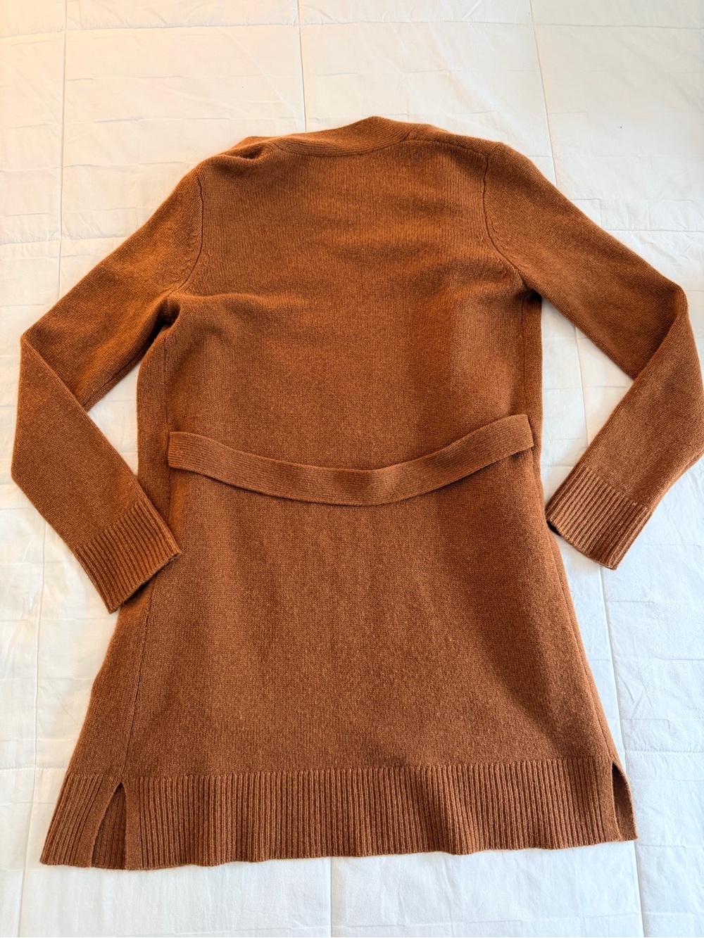 Theory Long Open Front Cardigan Brown Knit Sweater Quiet Luxury Minimalist - Picture 6 of 6